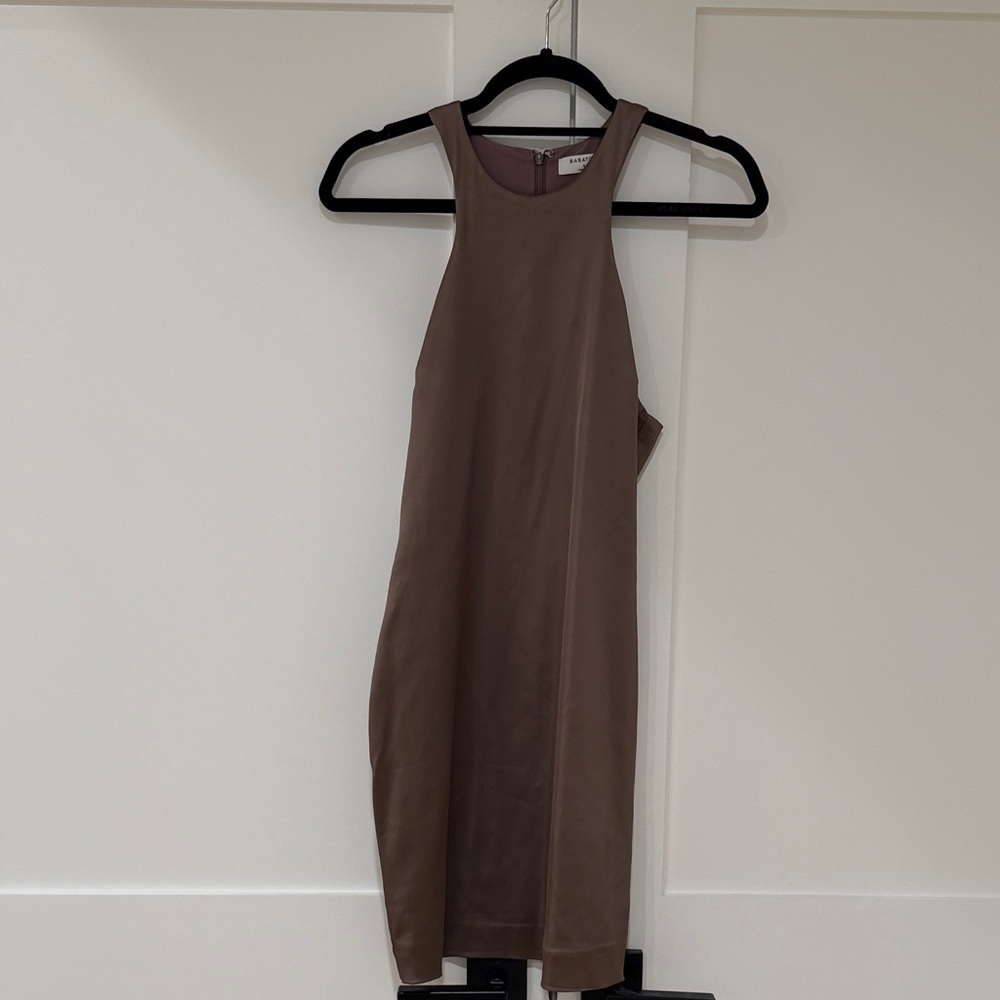 Aritzia Brown Taupe High-Neck Midi Dress